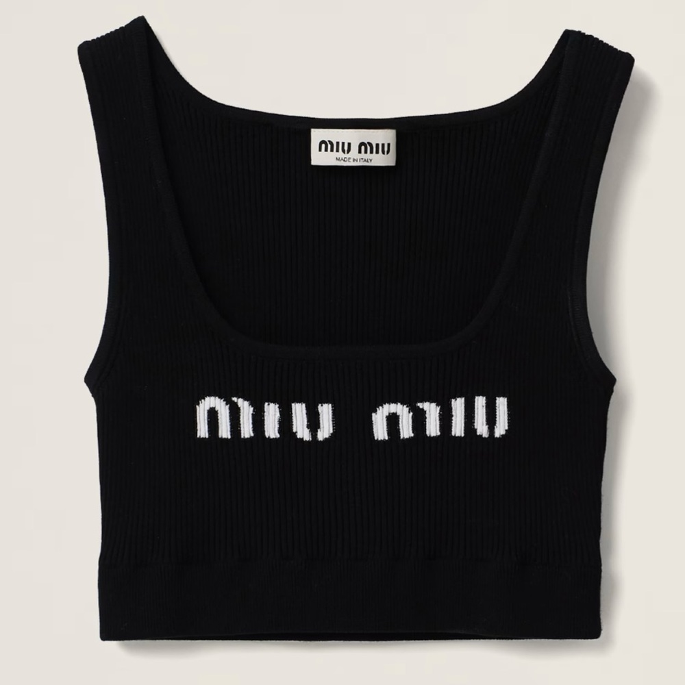 Miu Miu Black and White Logo Crop Top
